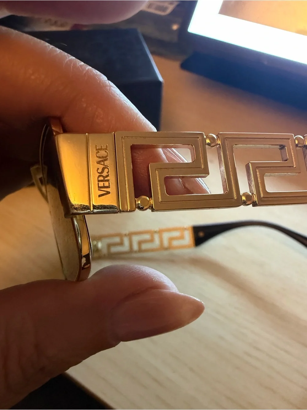 Versace Gold and Black Rectangular Sunglasses